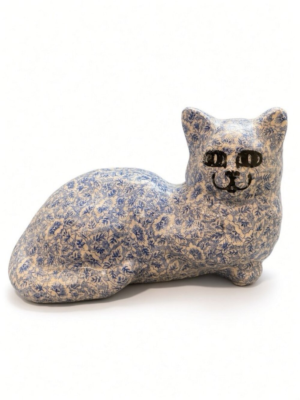 Vintage Whites Whatchamacallits Dona White Blue Floral Cat Figurine Folk Art